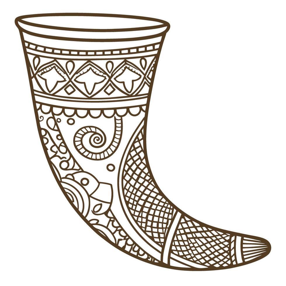 decorative viking drinking horn intricate patterns, historical symbol, medieval, traditional craftsmanship vector