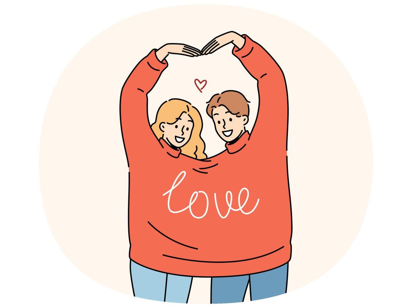 Couple in love wearing same sweater together makes heart shape from hands in sympathy sign vector