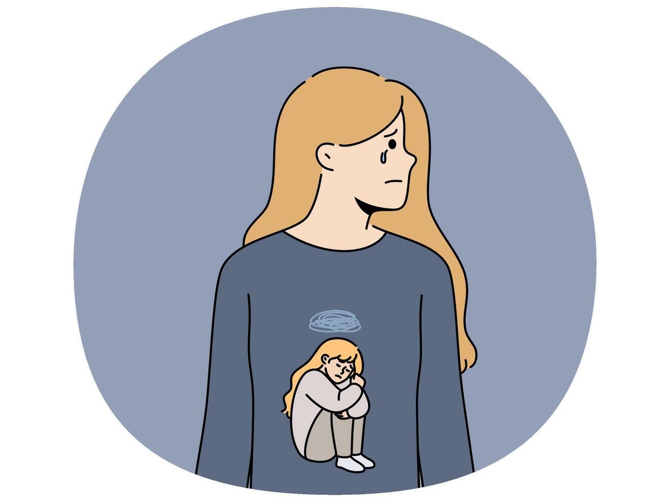 Woman cries due to stress and depression caused by psychological trauma in childhood vector