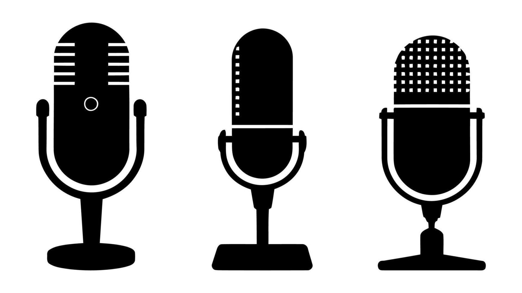 Elegant Black and White Microphone Icon Collection for Recording, Audio, and Podcasting Premium vector