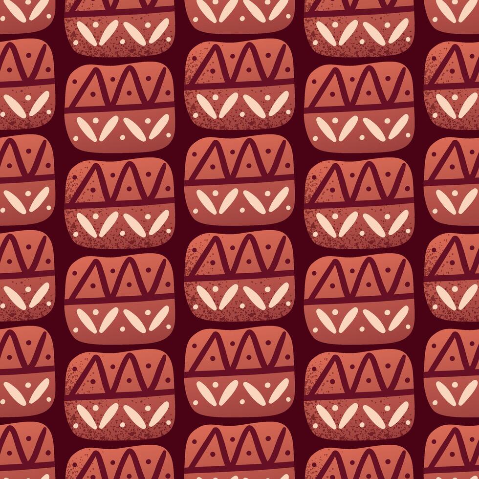 cartoon Tribal Seamless Pattern in Terracotta Tones. African Ethnic Abstract Ornament with Geometric Shapes for Textile and Wallpaper Design vector