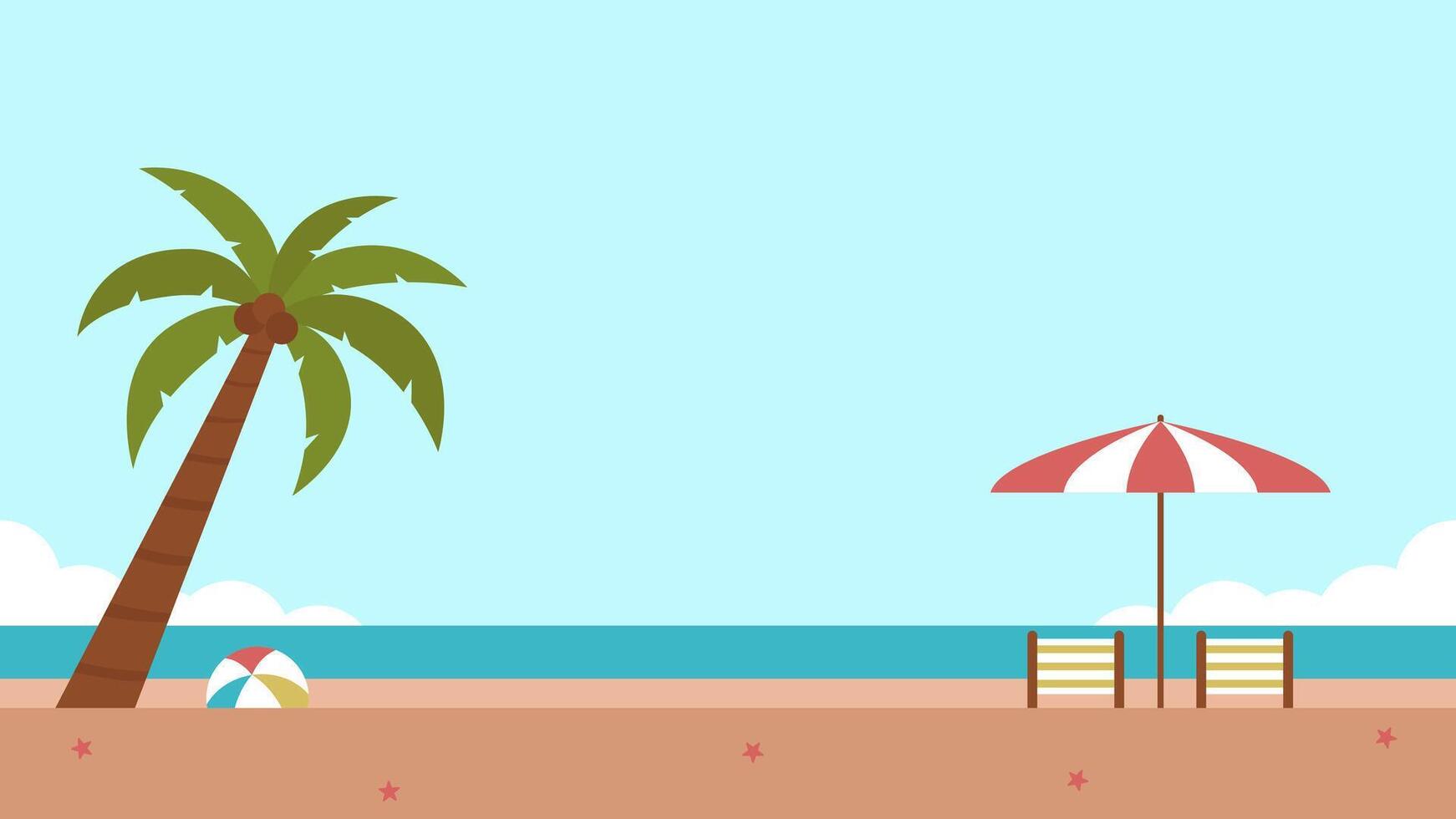 Summer beach with umbrella and coconut tree vector
