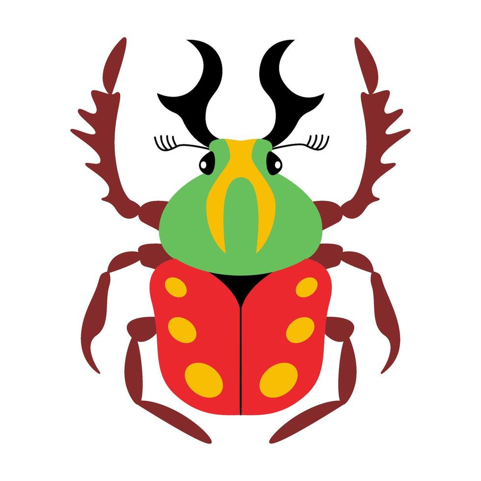 Stylized, cartoonish beetle with unique and colorful design. Hand drawn trendy flat style. Simple, Minimalist design, clean lines flat style Ideal for nature designs and childrens illustrations vector