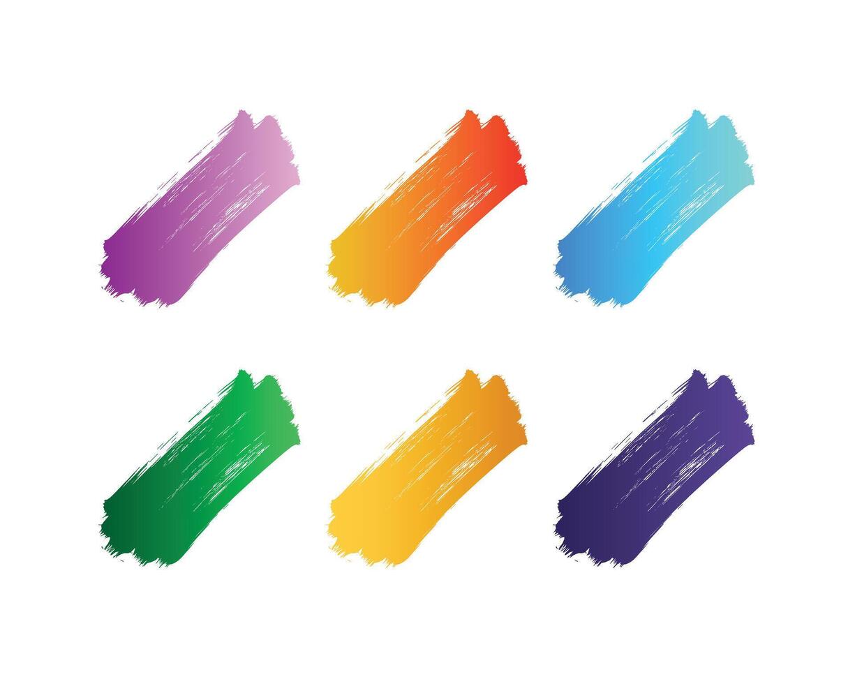 colorful paint brush strokes set of six different colors vector