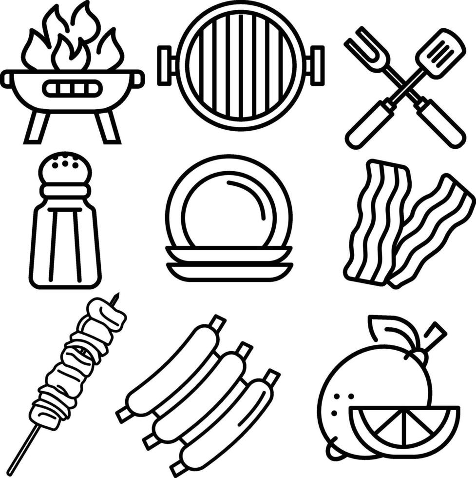 BBQ icon set. grill design illustration for design, barbecue symbol vector