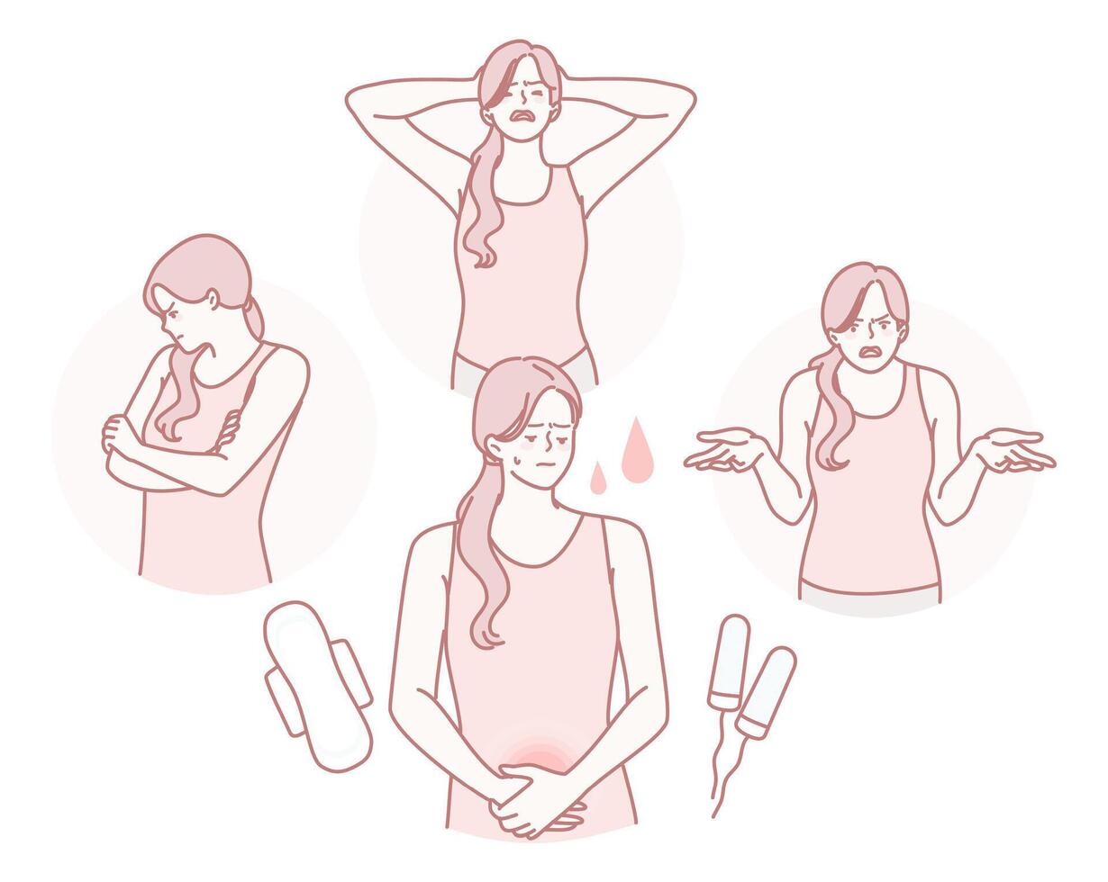 An illustration showing the diverse emotions women experience during their menstrual cycle vector