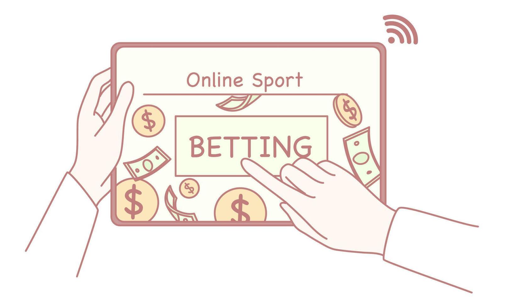 Illustrated Online Sports Betting Featuring Different Currency Elements to Showcase the Concept vector