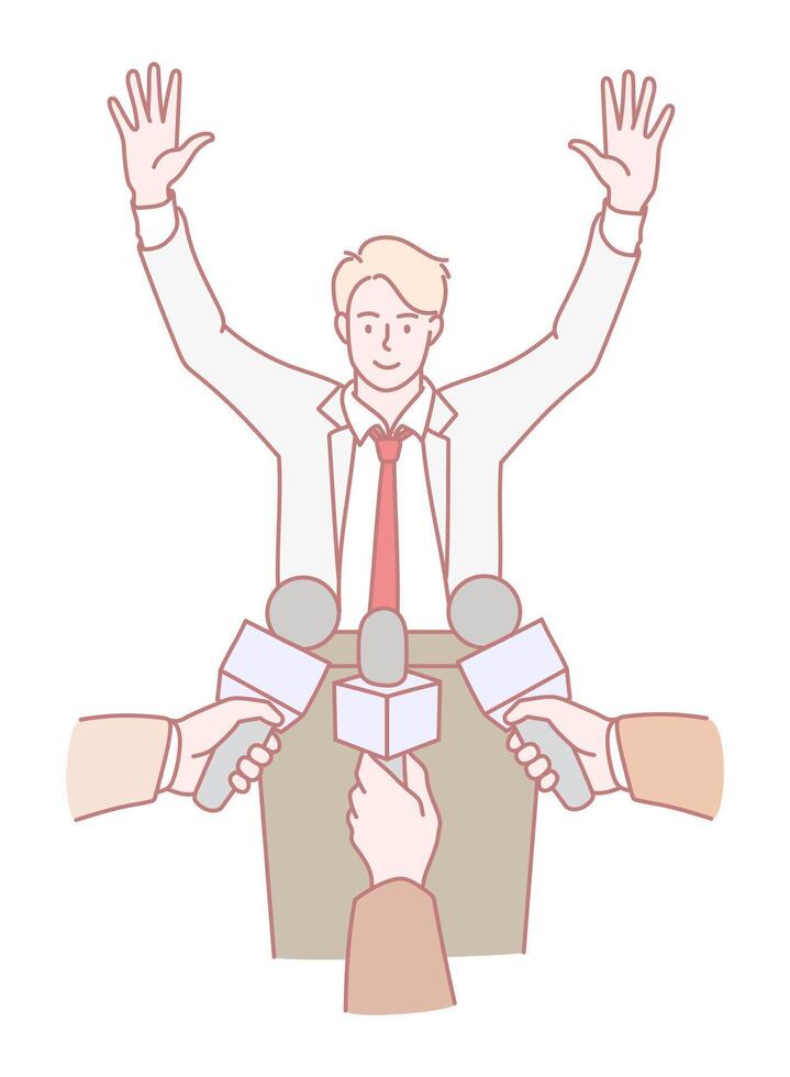 An Excited and Engaging Speaker Addressing the Media with Open Hands and Enthusiasm vector
