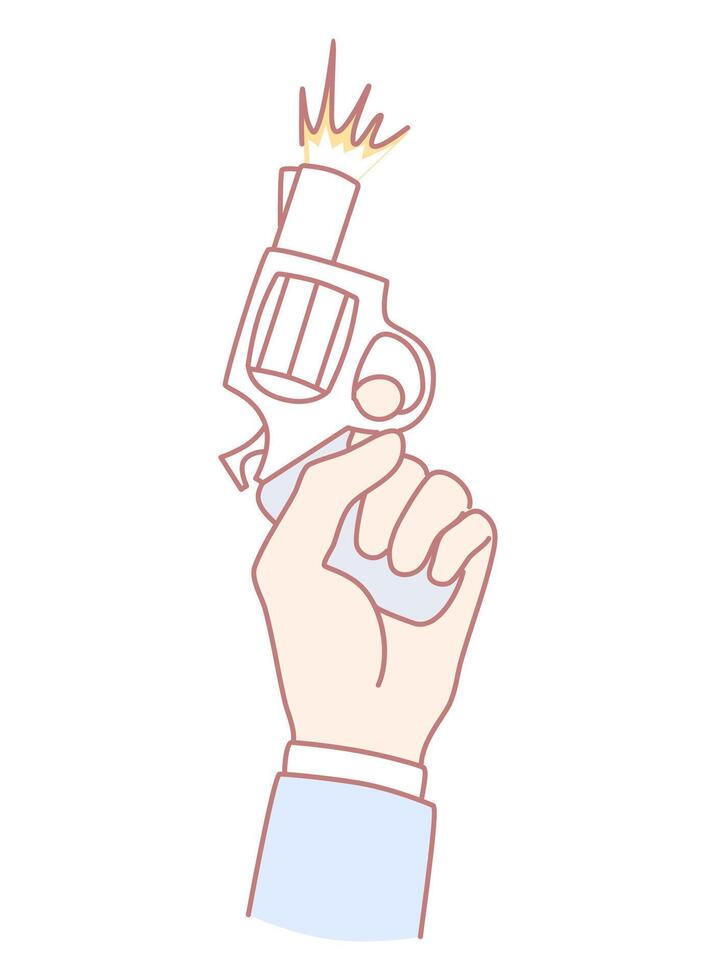 An illustration of a hand gripping a gun with a vivid firing effect, showcasing action vector
