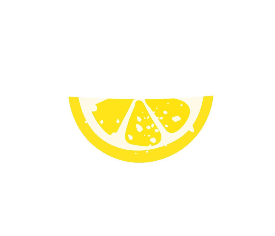 Hand drawn lemon slice isolated on white background. Colorful modern abstract citrus fruit cut piece. Flat cartoon illustration vector