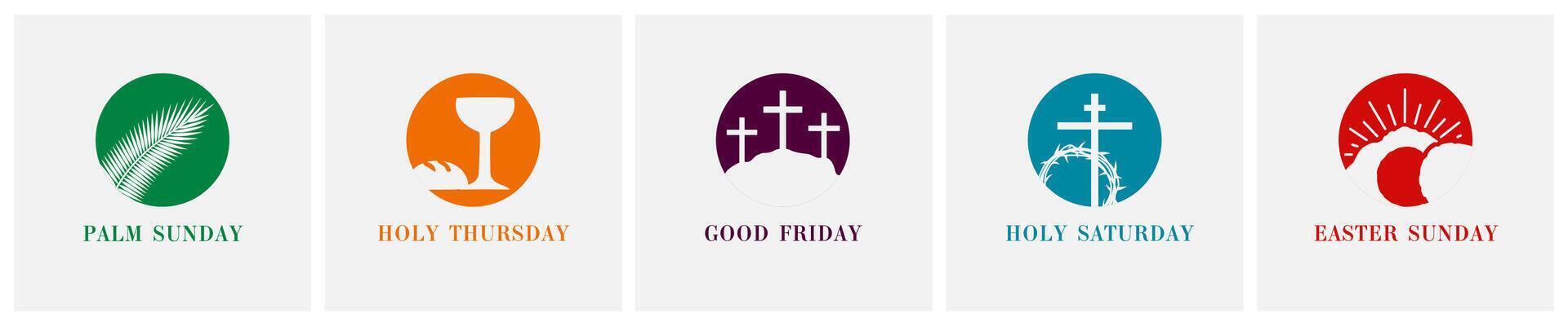 Easter Sunday holiday icons, set of religious symbols vector
