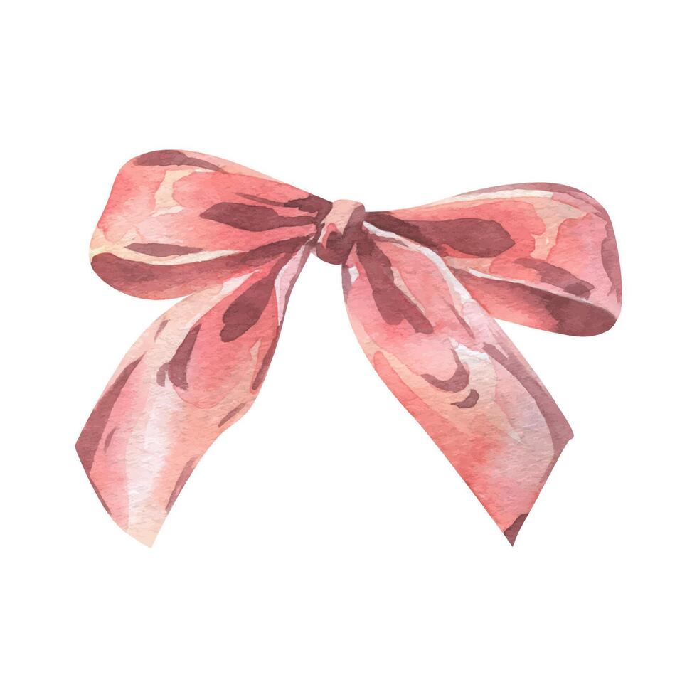 The bow is small, cute and graceful in pink, coral, peach shades. Watercolor illustration, hand-drawn on the theme of Bows of coquettes. A separate element isolated from the background vector