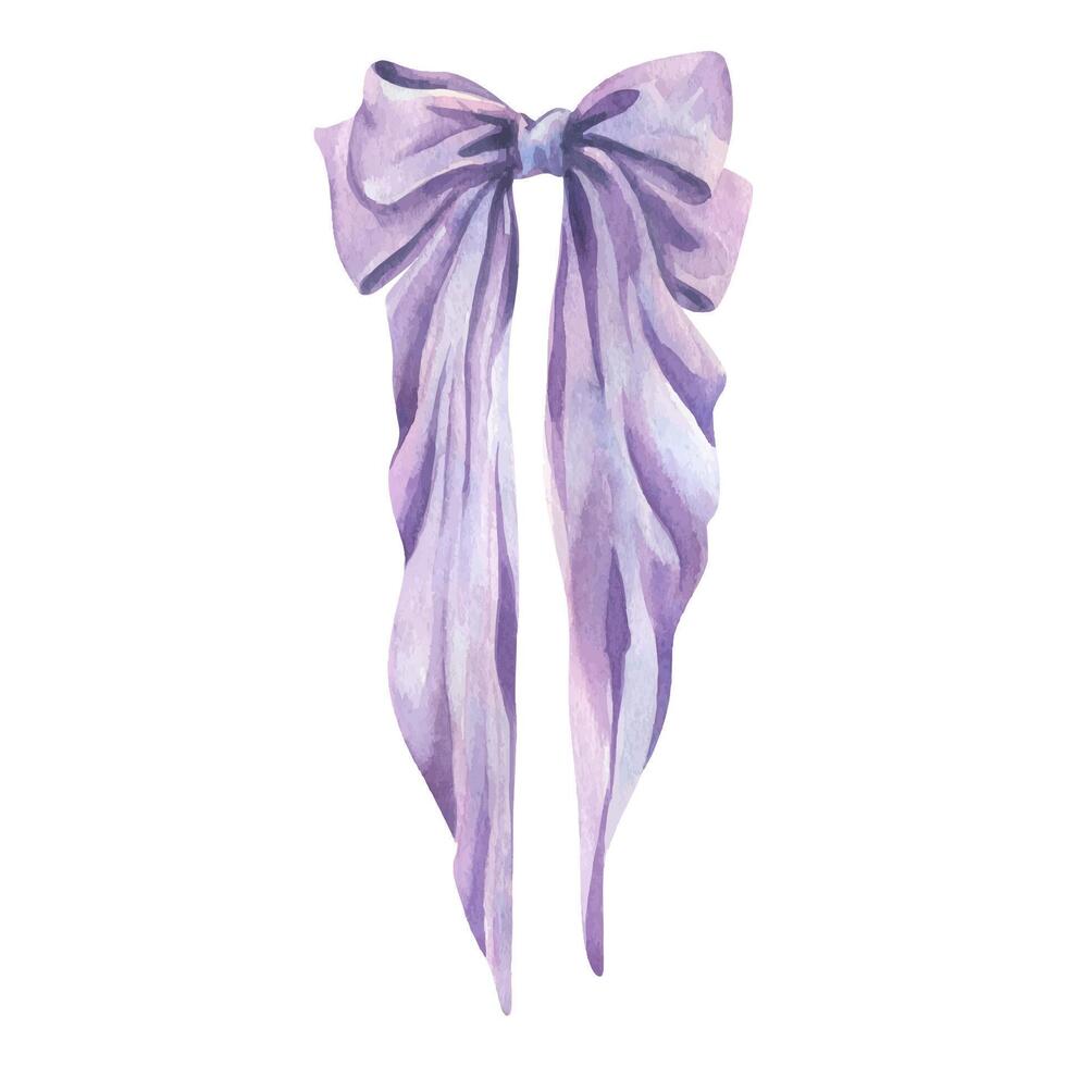 A large bow made of wide ribbon, multi-layered in pink, lilac and purple shades. Watercolor illustration, hand-drawn on the theme of Coquette Bows. A separate element isolated from the background vector
