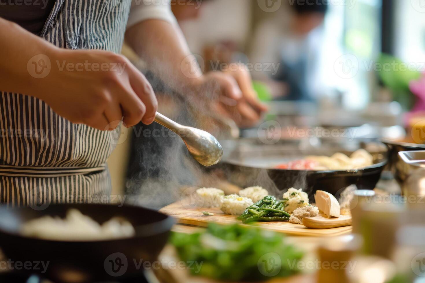 A chef preparing food in a kitchen photo