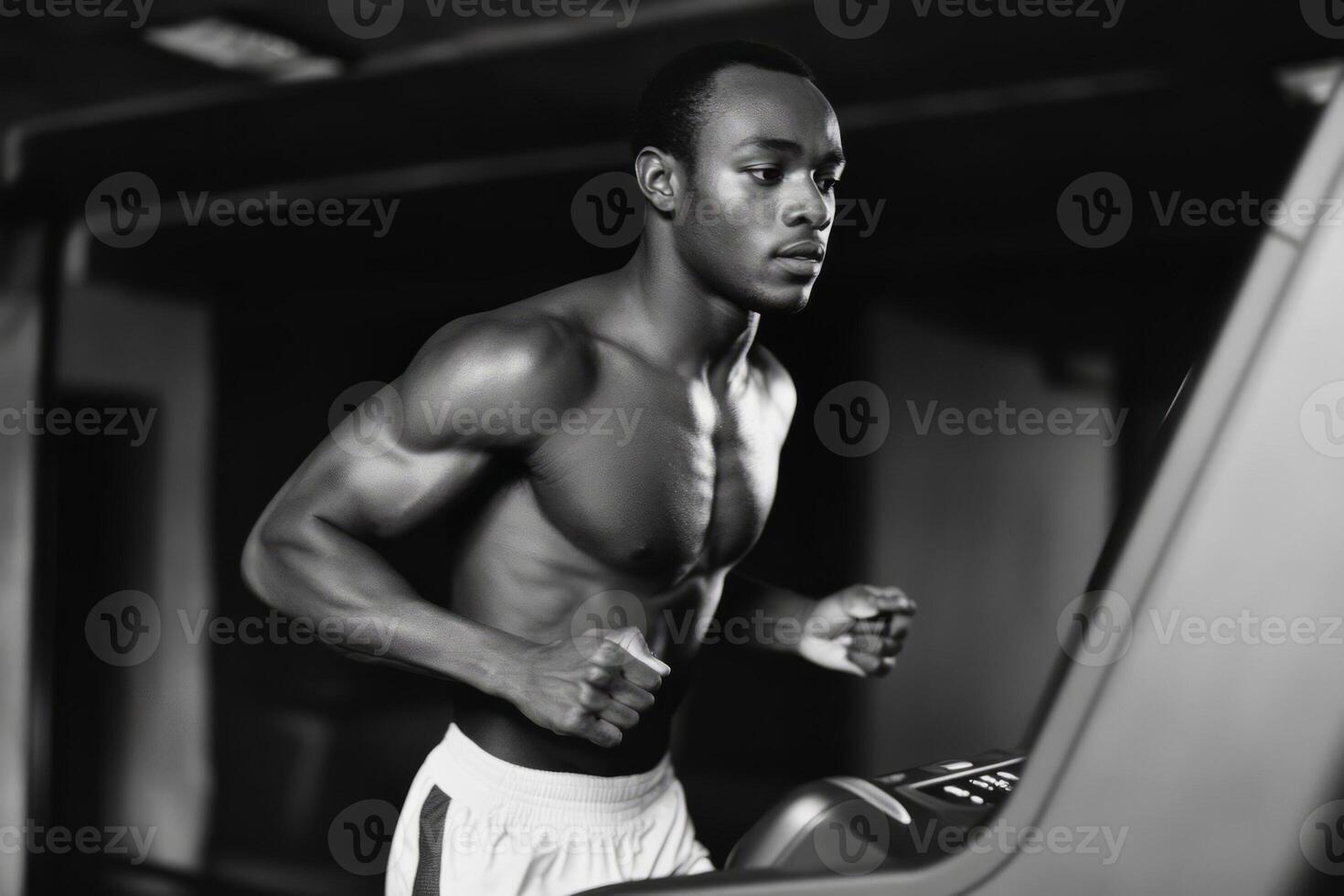 A man running on a treadmill in a gym photo