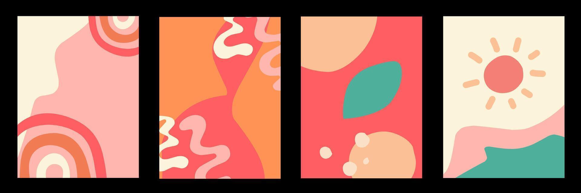Creative concept of summer bright cards set with abstract tropical shapes and leaves. Modern art minimalist style design templates for celebration, ads, branding, banner, cover, label, poster, sales vector