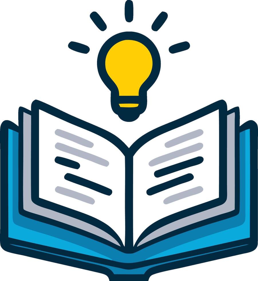Open Book with Glowing Lightbulb for Knowledge, Ideas, or Learning Concepts vector