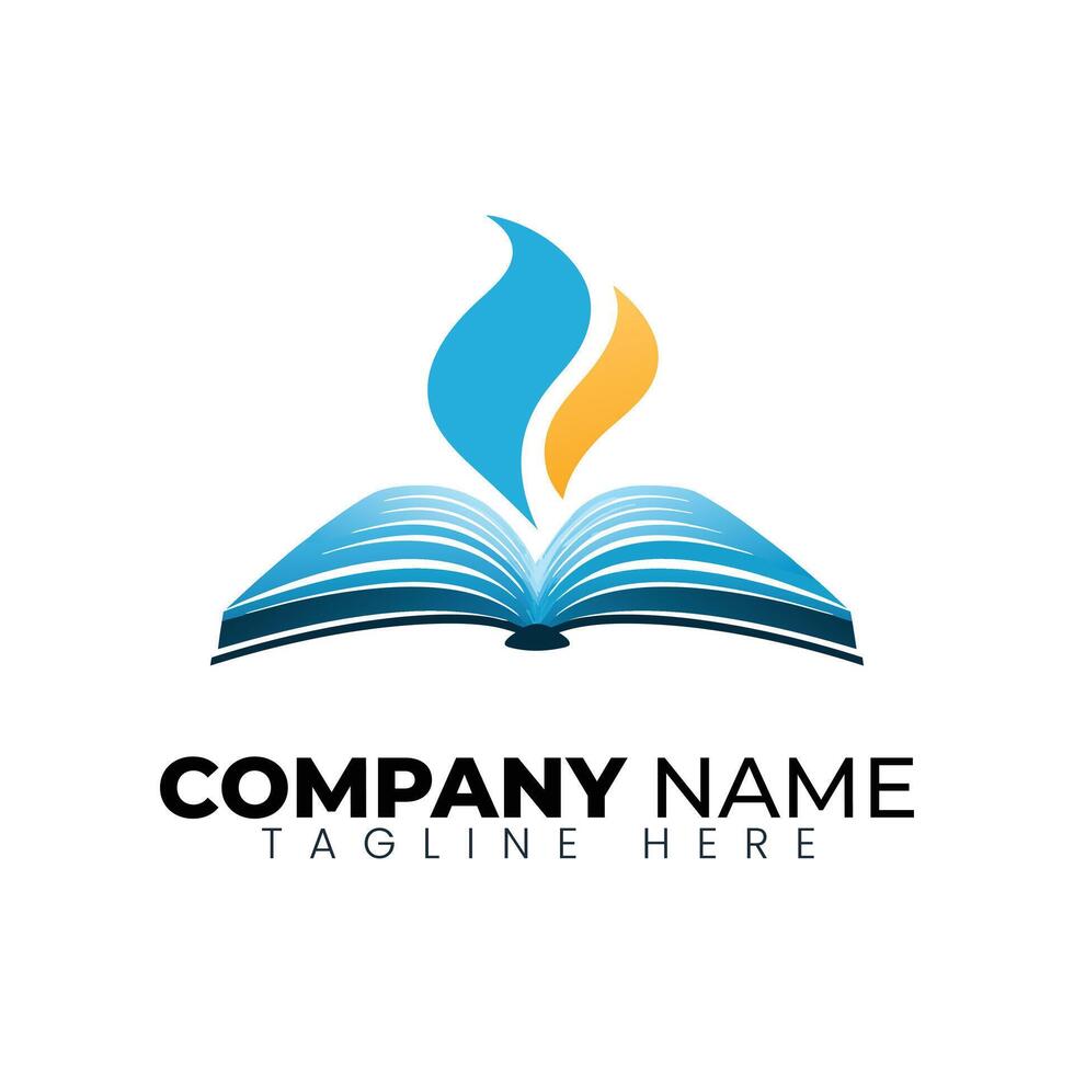 Open Book with Abstract Flame Logo for Education, Knowledge, or Creative Learning, Brands vector