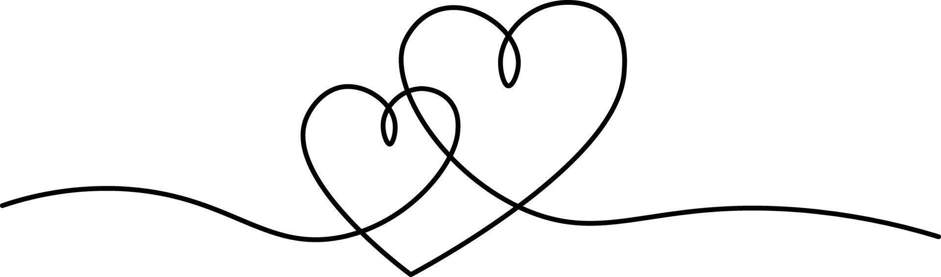 Hearts and love sign in continuous one line drawing. Love symbol on transparent background. Banner for valentine's day. Abstract hearts. Editable stroke, hand drawn sketch minimalism illustration vector
