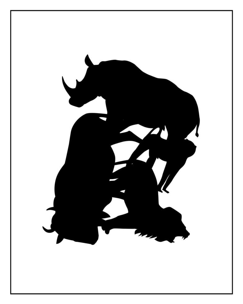 Card for neuropsychological testing of children. Antelope, rhinoceros, monkey, lion. vector