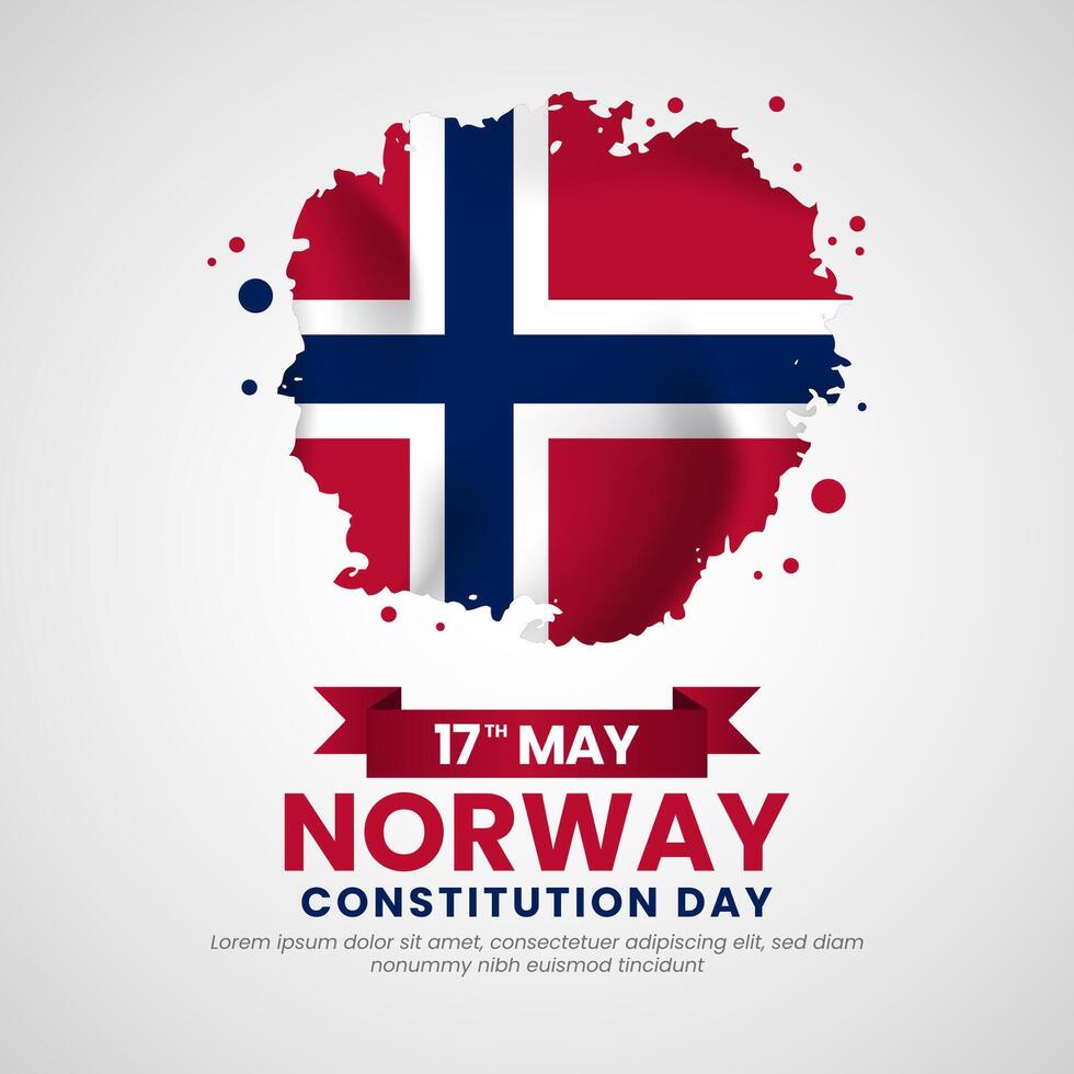 Norway flag for independence day square banner background in grunge brush style vector