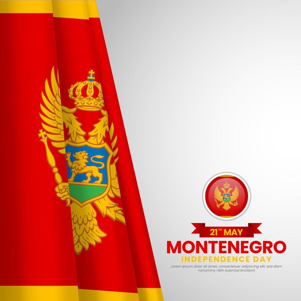 Montenegro independence day greeting card, banner background with realistic 3D National flag vector