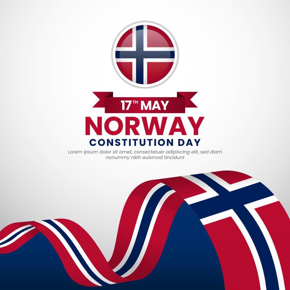 Norway independence day greeting card, square background with realistic national flag vector