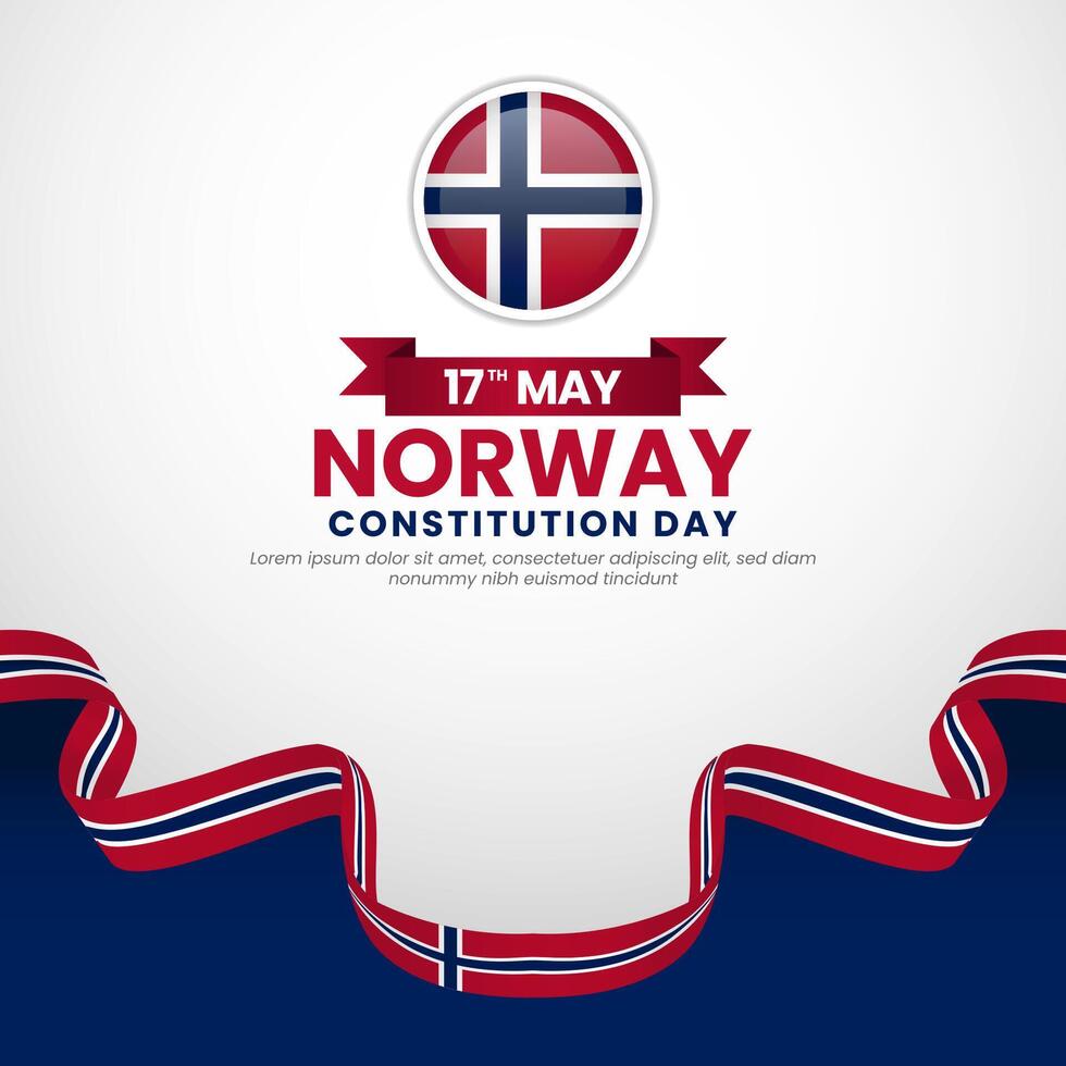 Norway independence day greeting card, square banner with realistic national flag vector