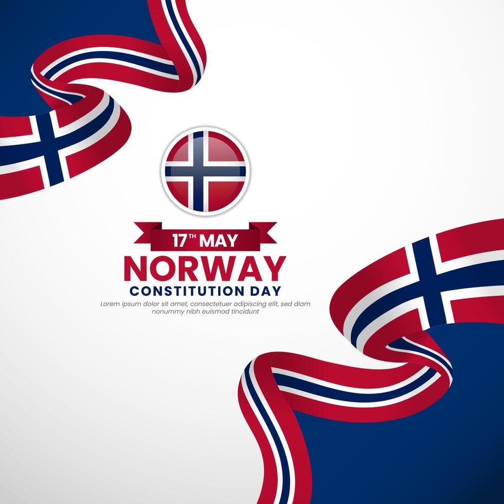 Norway independence day greeting card, square banner background with realistic national flag vector