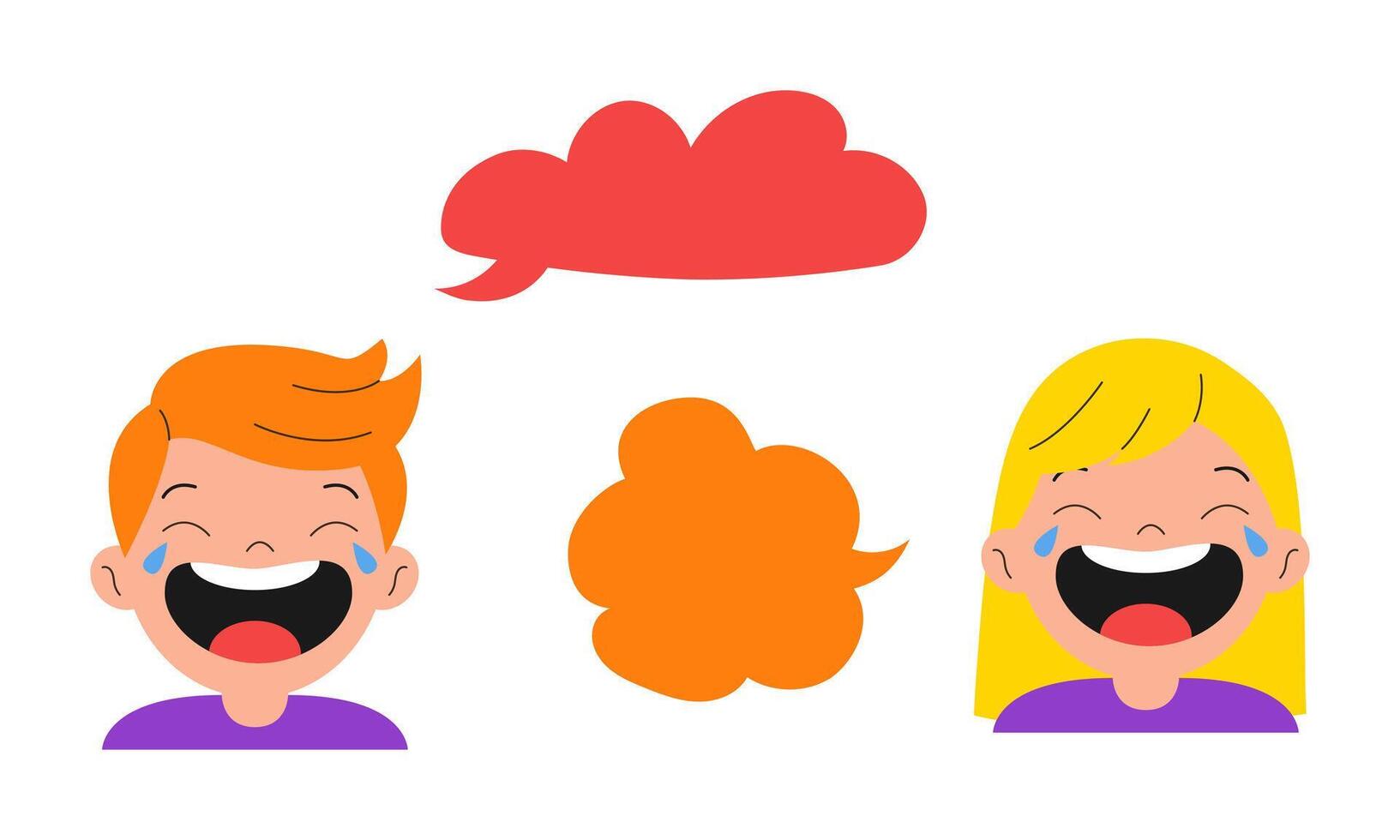 Joking time. Laughing boy and girl, playful prank speech bubbles for April Fools Day celebration. illustration. vector
