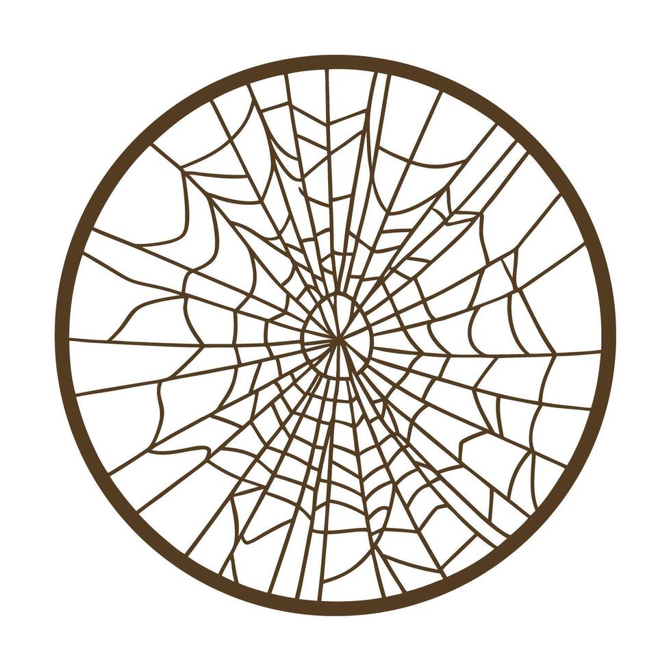 intricate circular spider web design symmetrical, radial pattern, detailed brown web on white vector