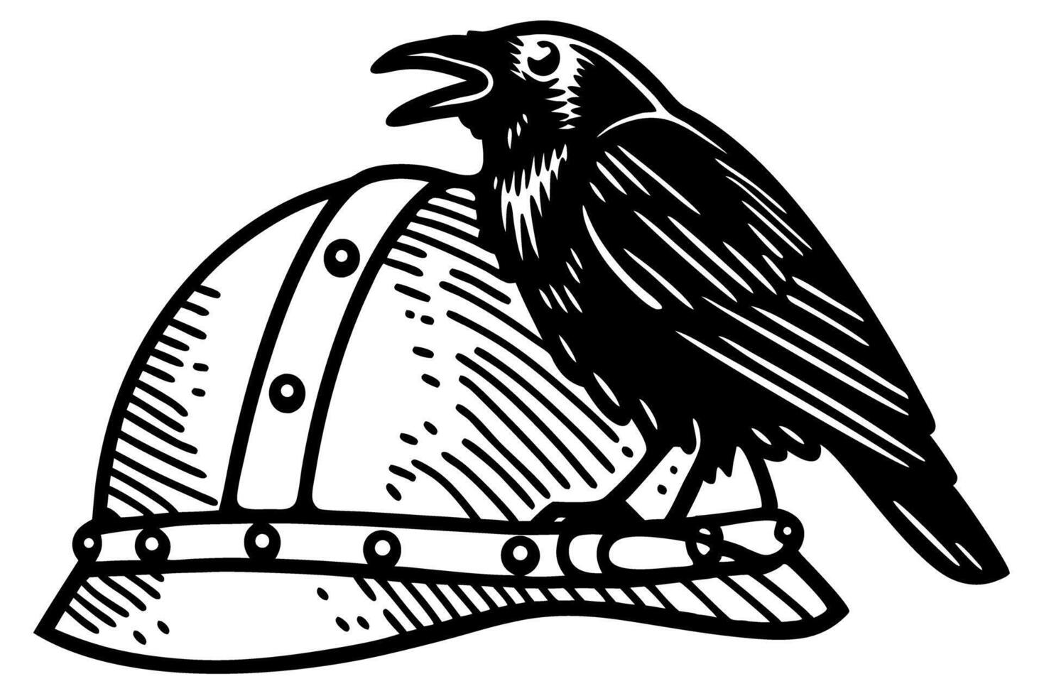 Raven on medieval helmet symbol of history, strength, and mystery vector
