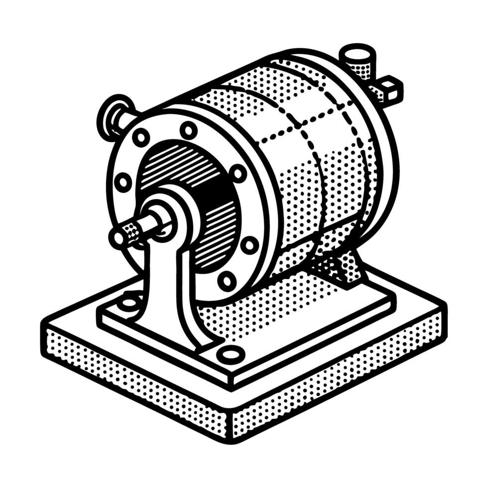 vintage electric motor illustration with cross hatching detail vector