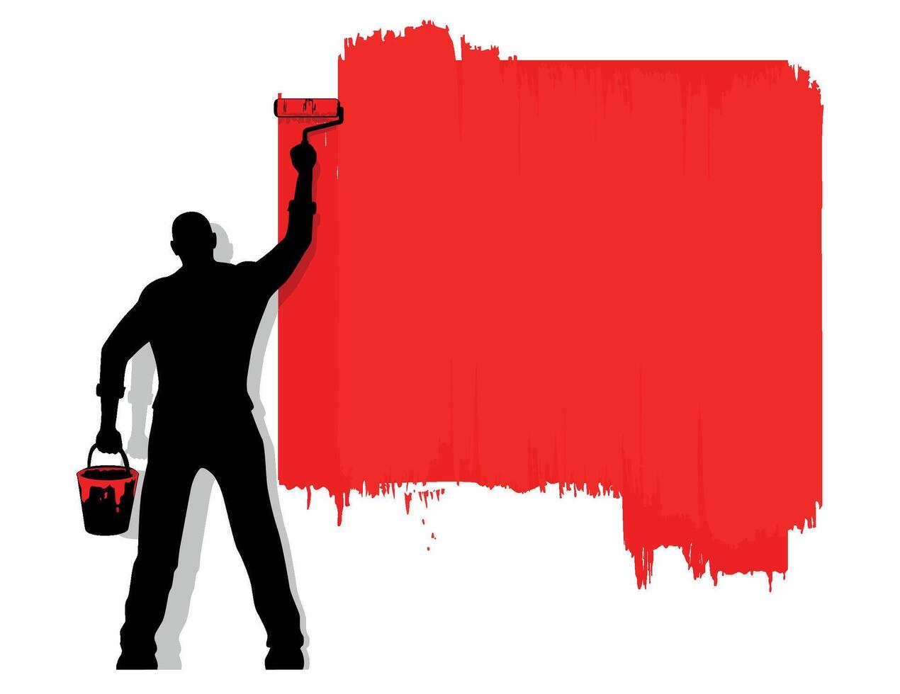 man paints roller wall in red color template for text vector