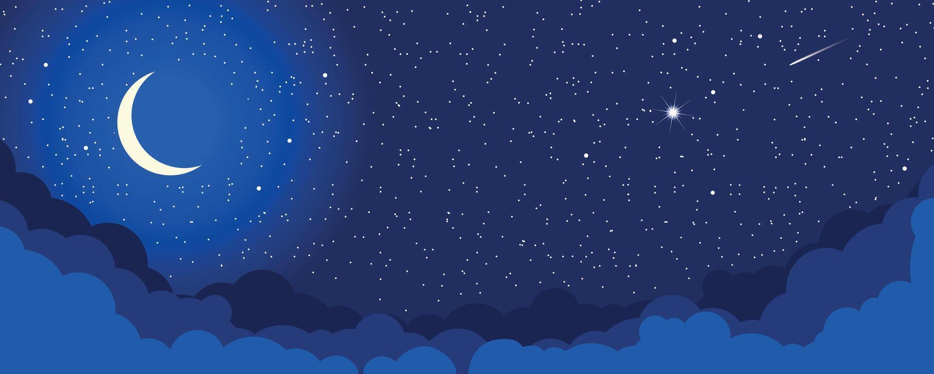 Blue night starry sky with clouds vector