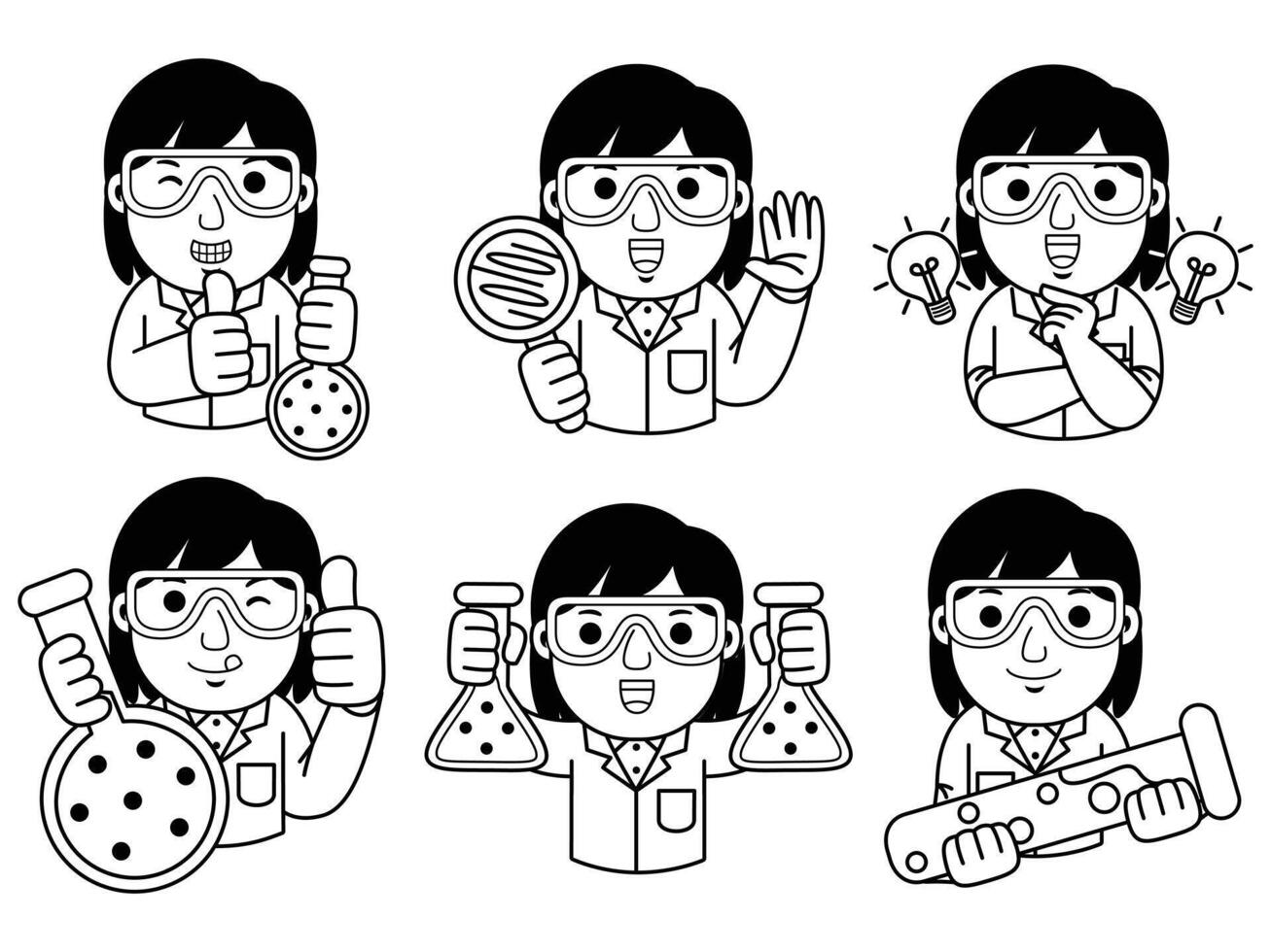 woman chemist cartoon character line art vector