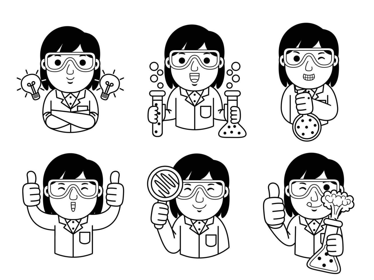 women chemist cartoon character line art vector