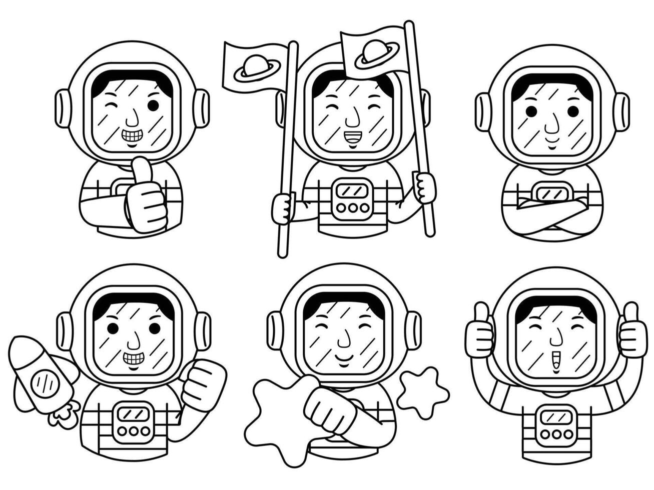 man astronaut cartoon character line art vector