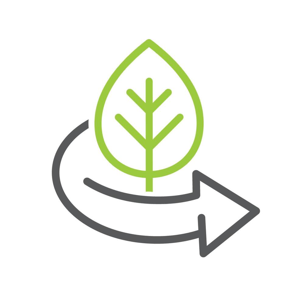 Leaf with arrow icon in flat style. Recycle symbol isolated on white. vector