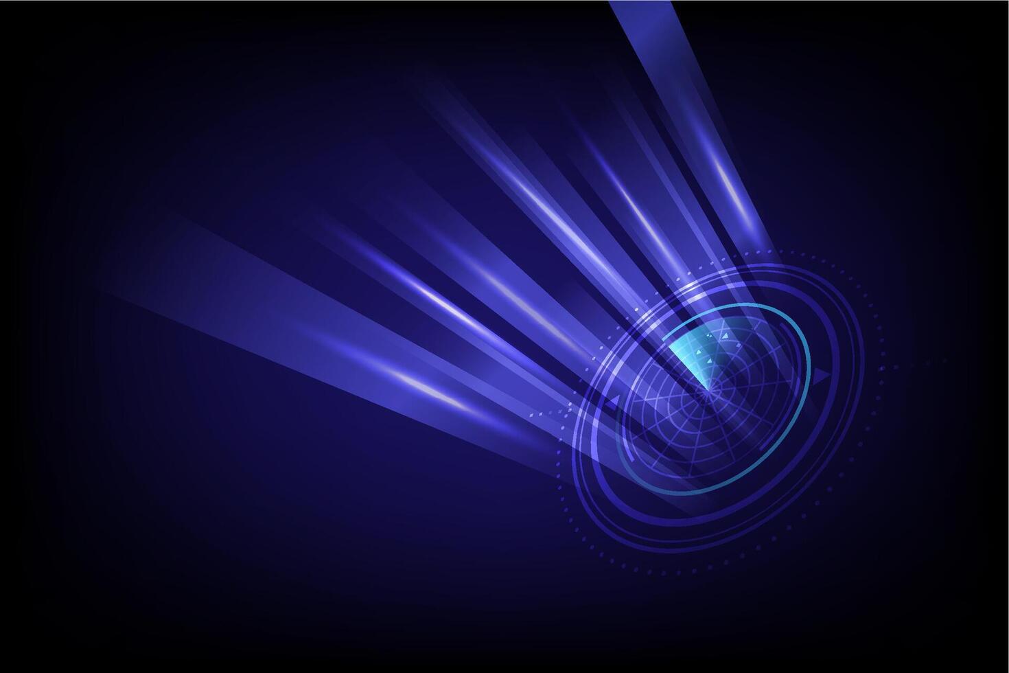 Abstract technology concept Radar perspective triangle and scan beam blue circle line light glow vector