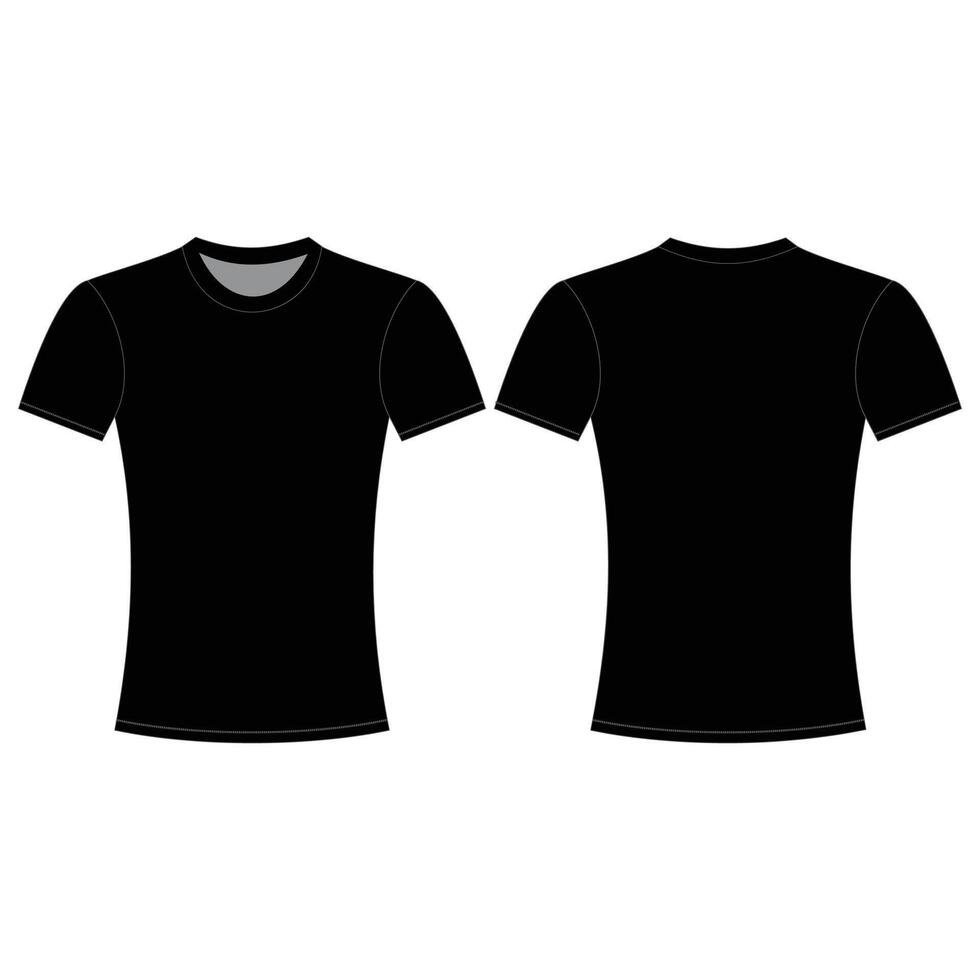 Girls Regular fit t-shirt flat technical drawing illustration short sleeve blank streetwear mock-up in Black Color vector