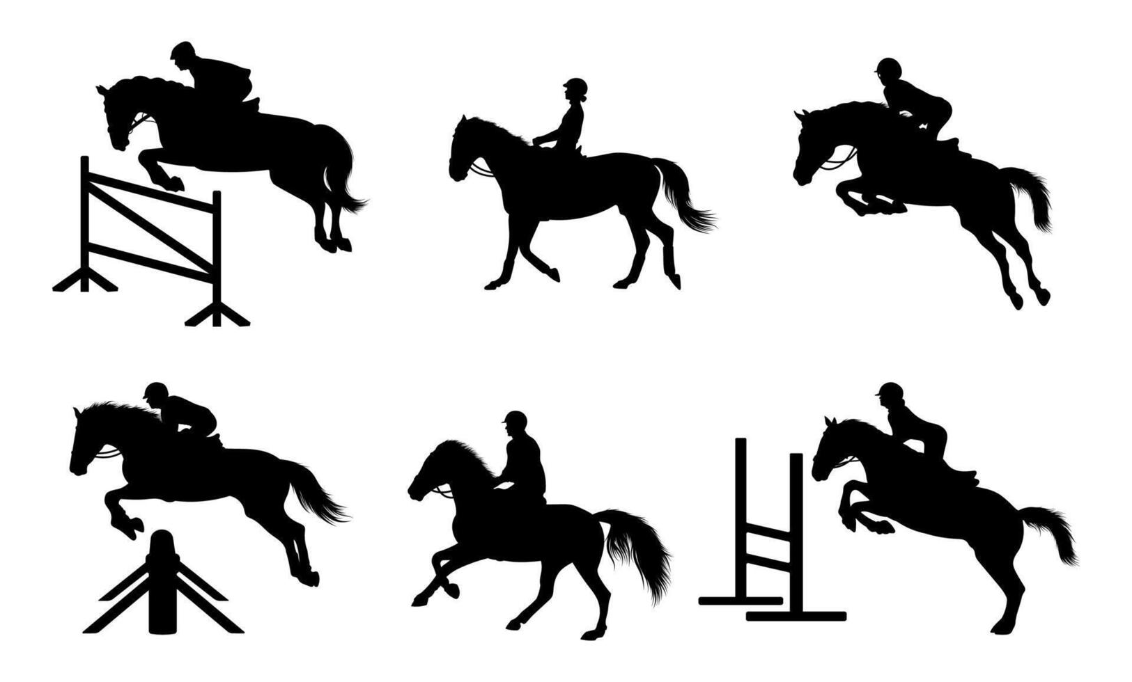 Set of equestrian or show jumping silhouettes vector