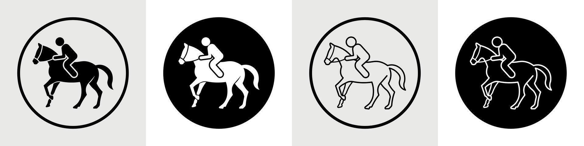 Black and White Horse Riding Icons. Filled and Outline Styles for Digital Use vector