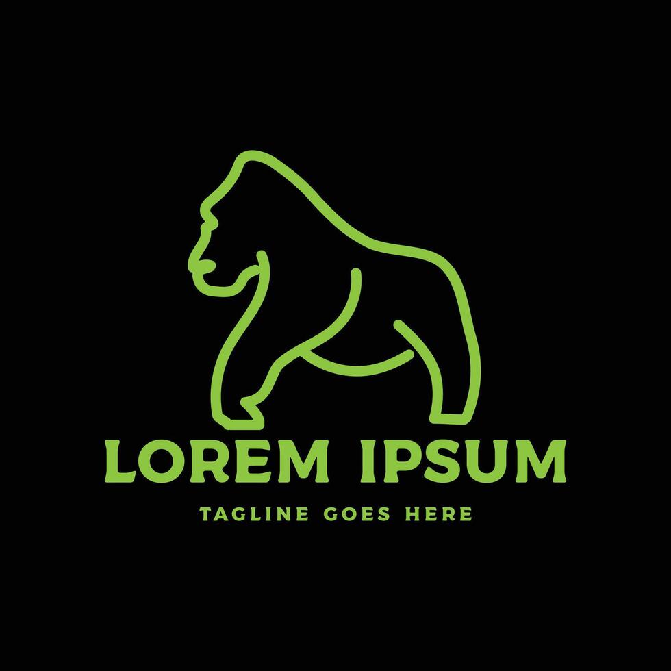 Black Big Strong Animal Monkey Gorilla Line Logo Design vector