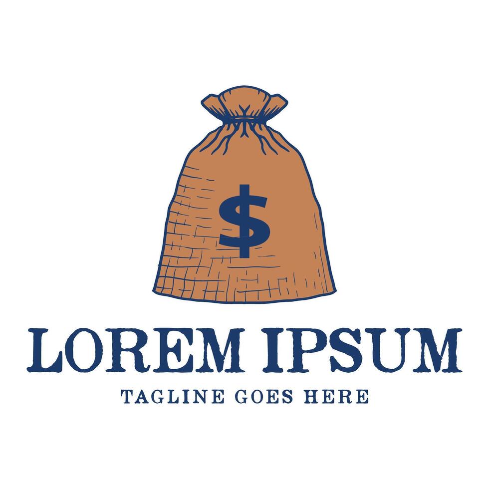 Vintage Retro Old Sack Dollar Money Bag for Capital Wealth Investment Icon Illustration Logo Design vector