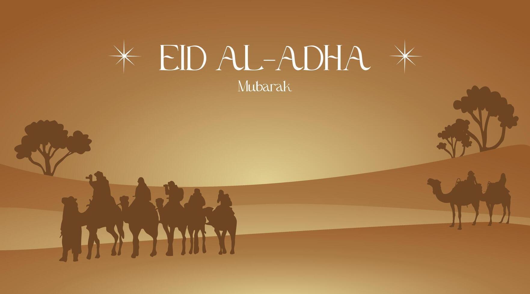 Green Gradient with Camel Silhouette Desert Background Abstract with Star for Eid Al Adha Social Media Platform vector