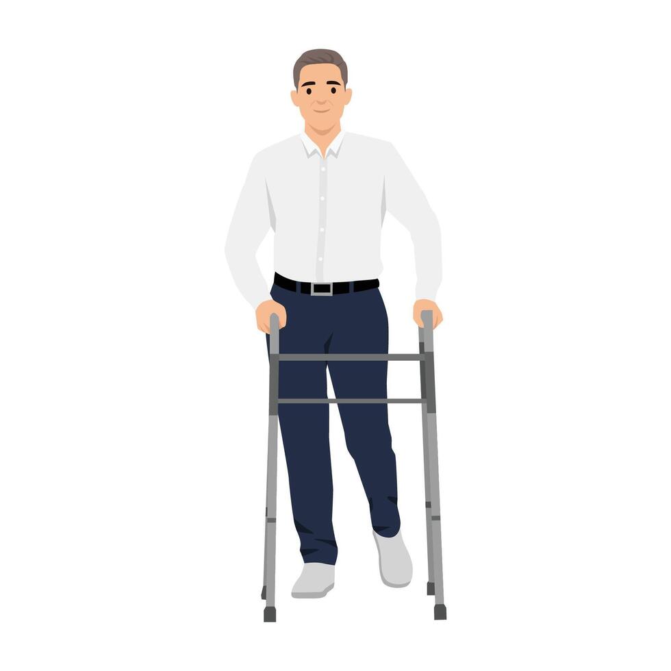 Man Using a Walking Frame for Support and Mobility. vector