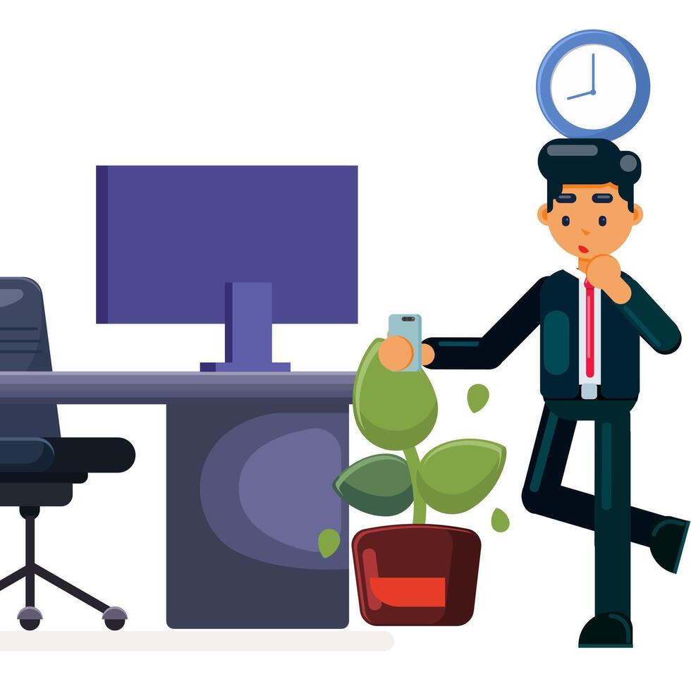 Businessman Working at Desk, businessman confused with deadline Flat Illustration vector