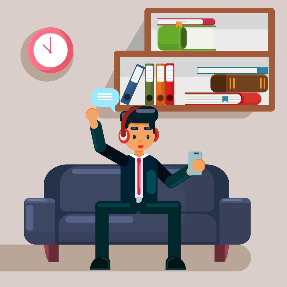 Business man still online meeting with his client, work from home, work from anywhere vector
