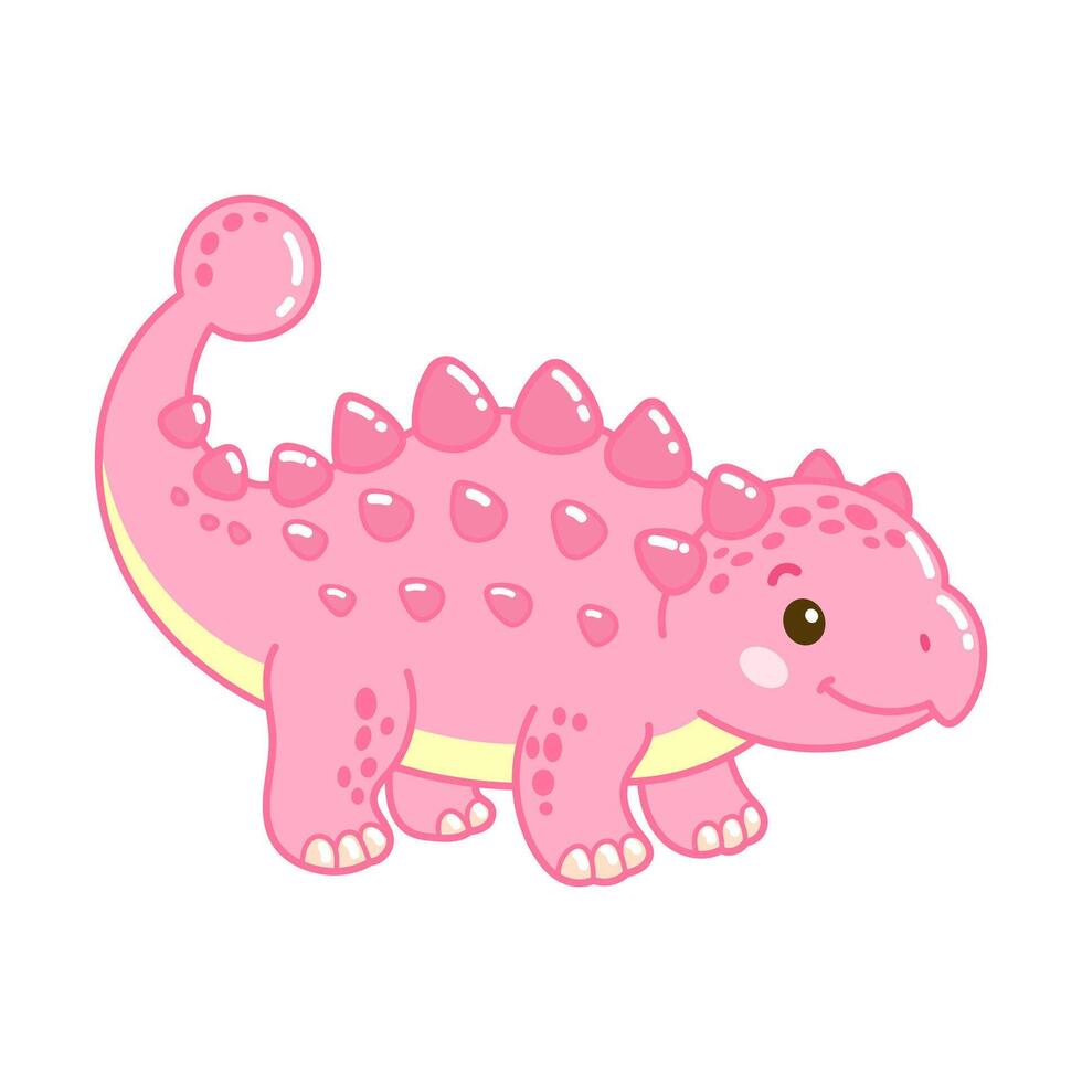 Cute pink ankylosaurus dinosaur with rounded spikes and friendly eyes, perfect for fun kids designs vector